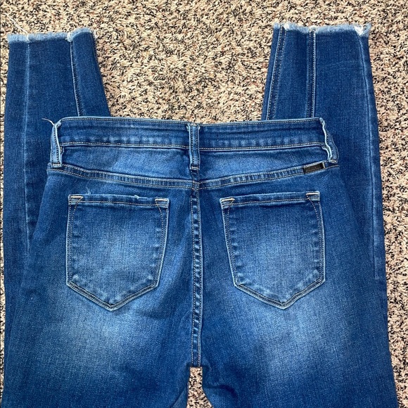 KanCan High Rise Straight Leg Dark Wash Frayed Hem Piped Denim Jeans Sz 29 | GUC - Picture 4 of 7